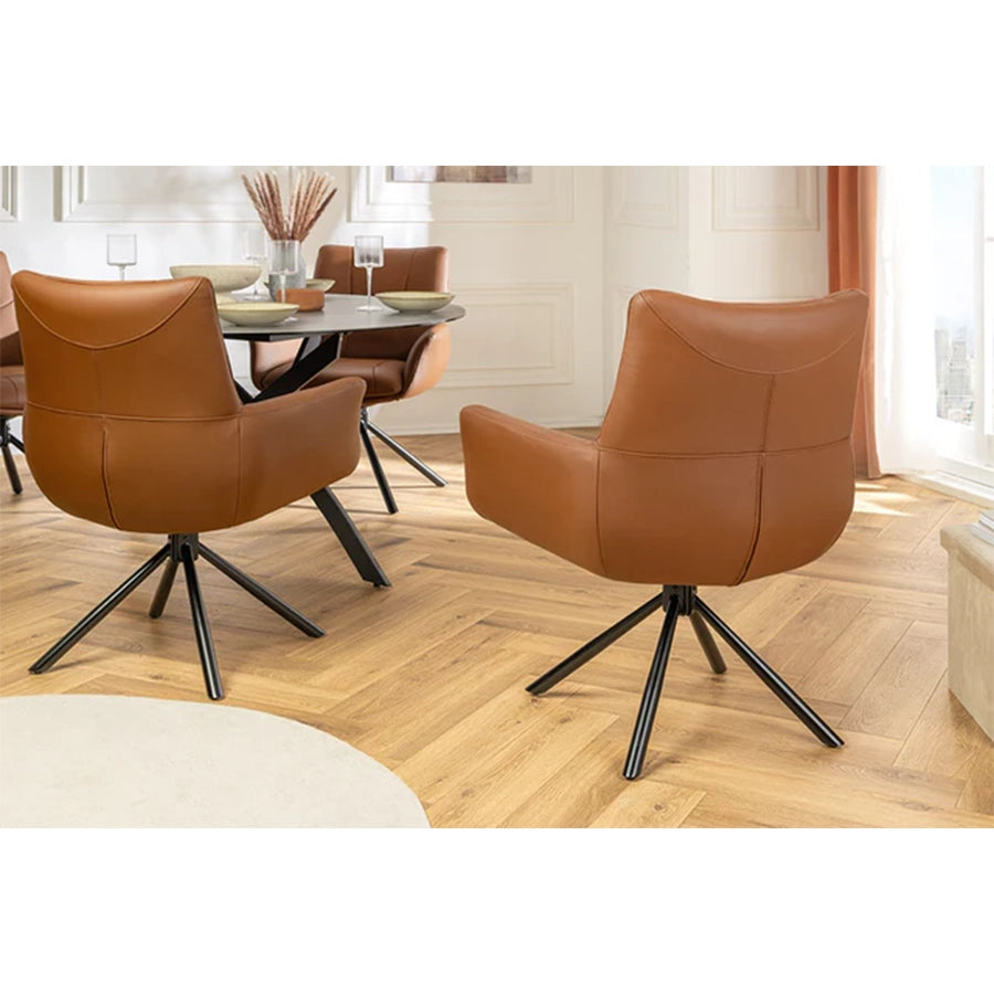 Scaun dining rotativ maro din piele Signature