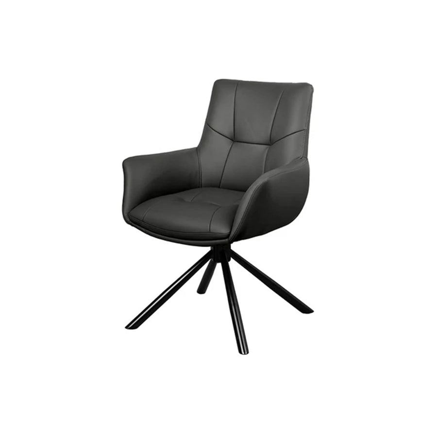 Scaun dining rotativ negru din piele Signature