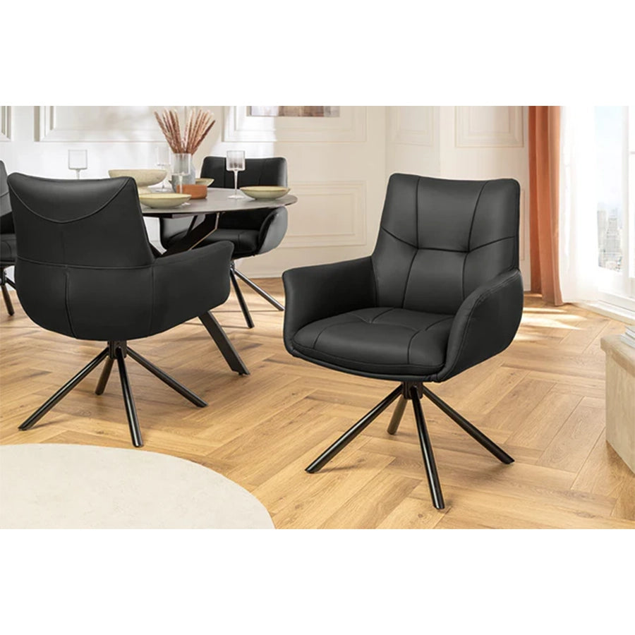 Scaun dining rotativ negru din piele Signature