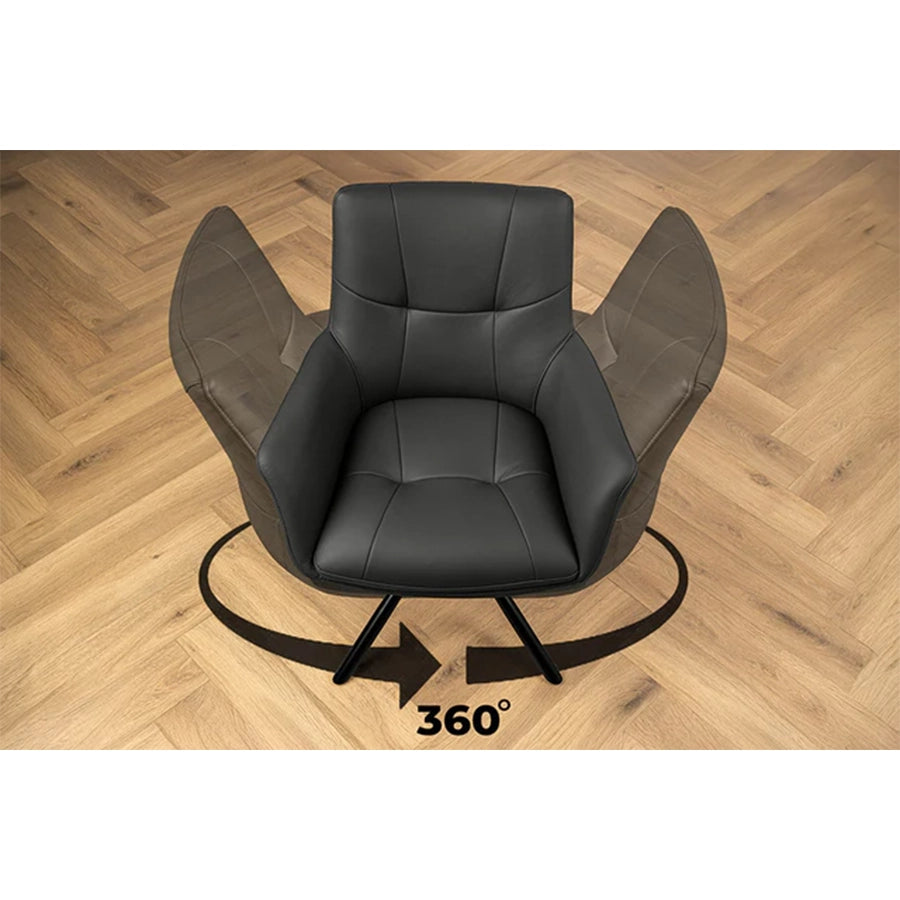 Scaun dining rotativ negru din piele Signature