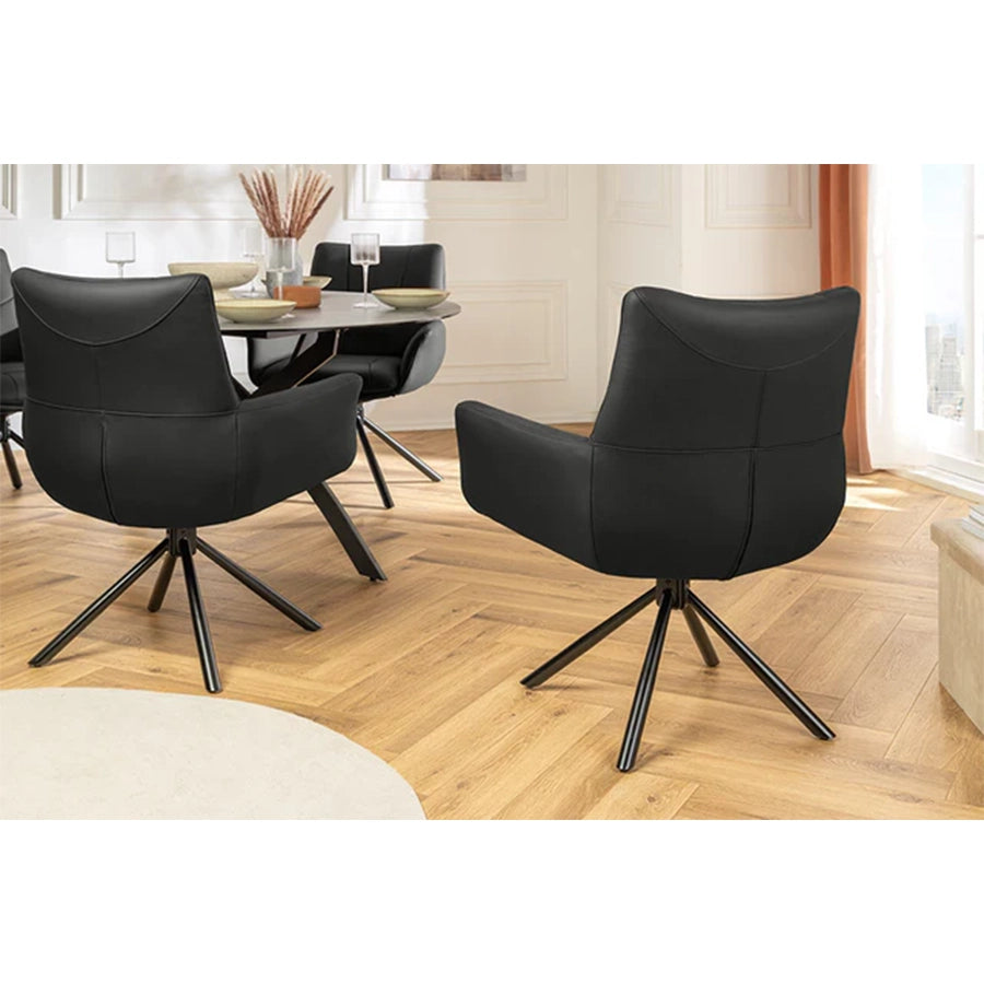 Scaun dining rotativ negru din piele Signature