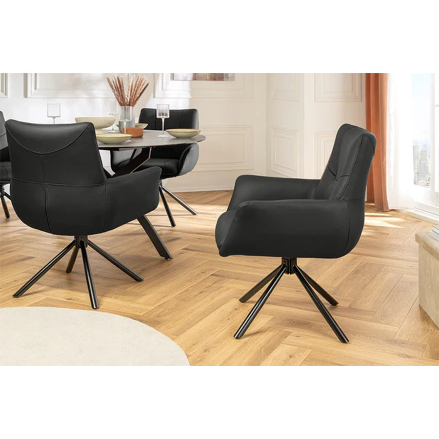 Scaun dining rotativ negru din piele Signature