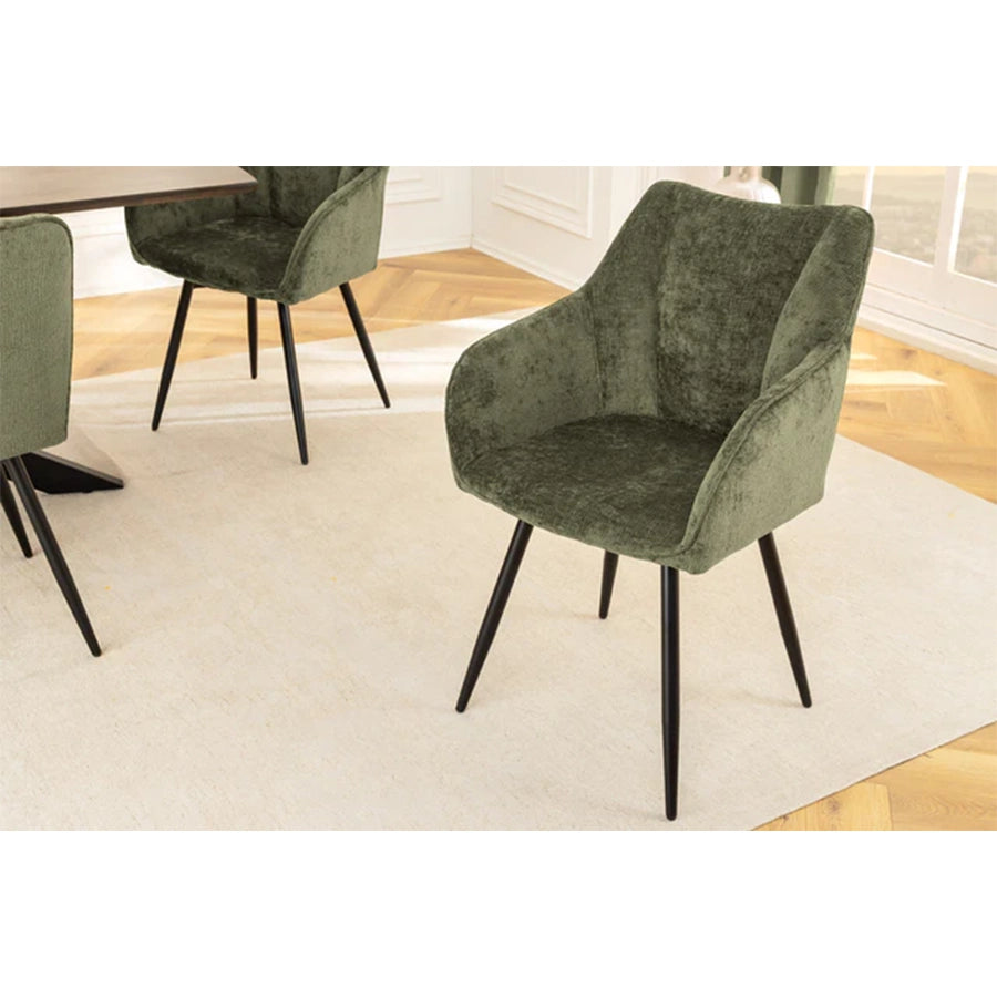 Scaun dining rotativ verde din chenille Avignon