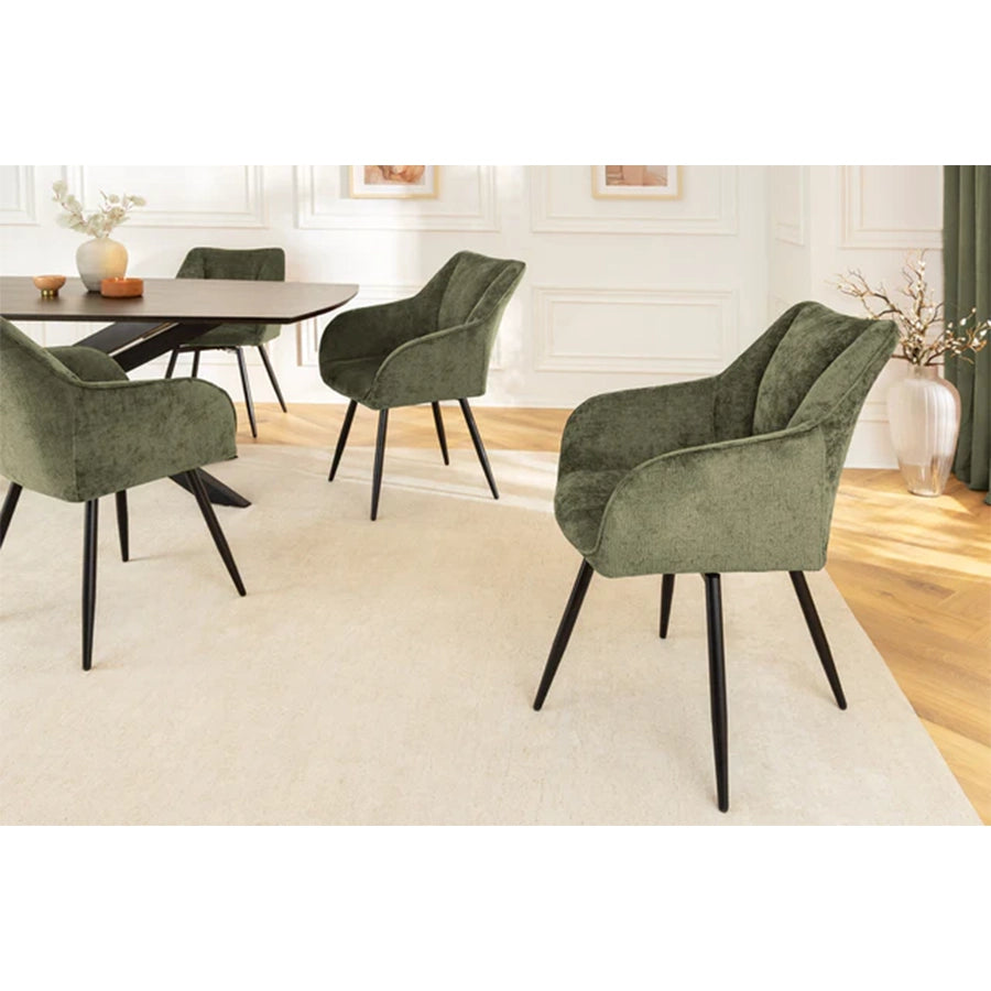 Scaun dining rotativ verde din chenille Avignon