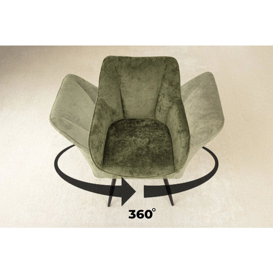 Scaun dining rotativ verde din chenille Avignon