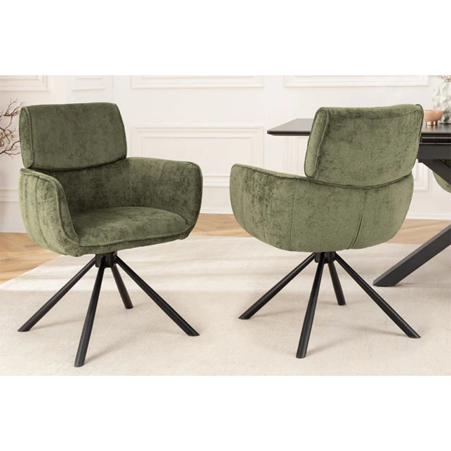 Scaun dining rotativ verde din chenille Unique