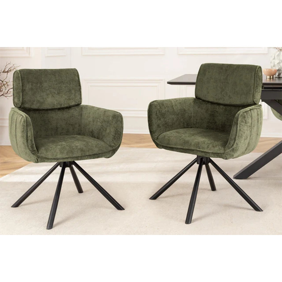 Scaun dining rotativ verde din chenille Unique