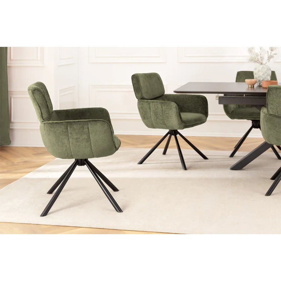Scaun dining rotativ verde din chenille Unique