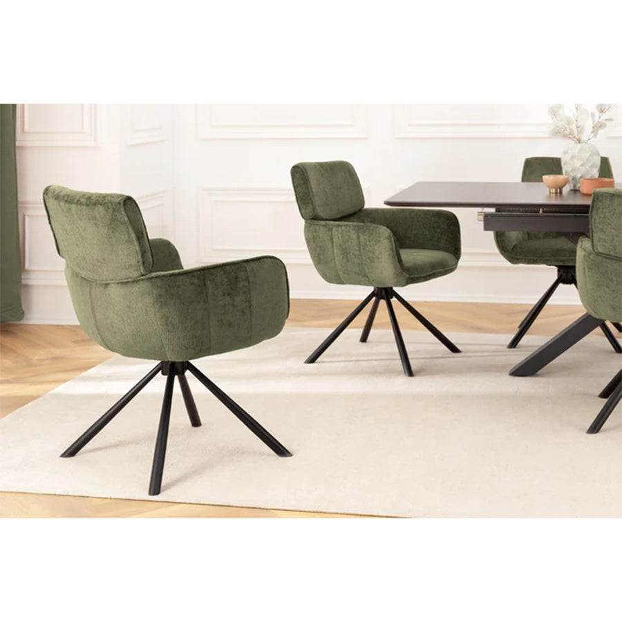 Scaun dining rotativ verde din chenille Unique