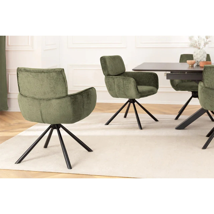 Scaun dining rotativ verde din chenille Unique