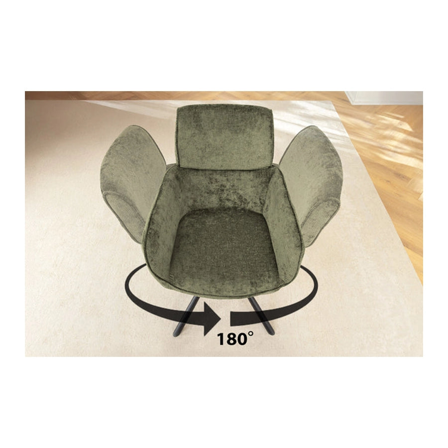 Scaun dining rotativ verde din chenille Unique