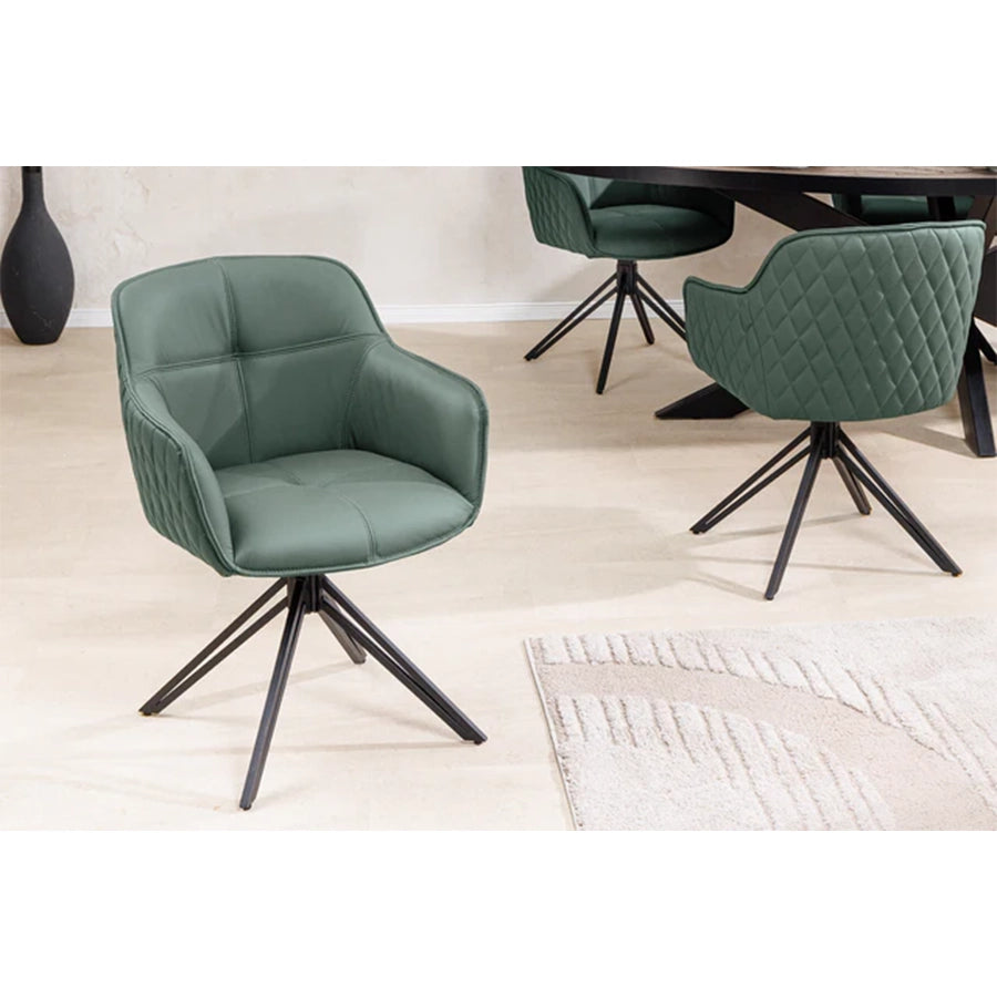 Scaun dining rotativ verde din piele Euphoria
