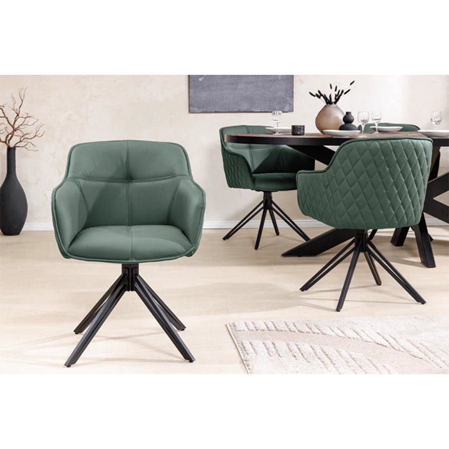 Scaun dining rotativ verde din piele Euphoria