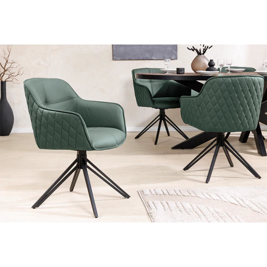 Scaun dining rotativ verde din piele Euphoria
