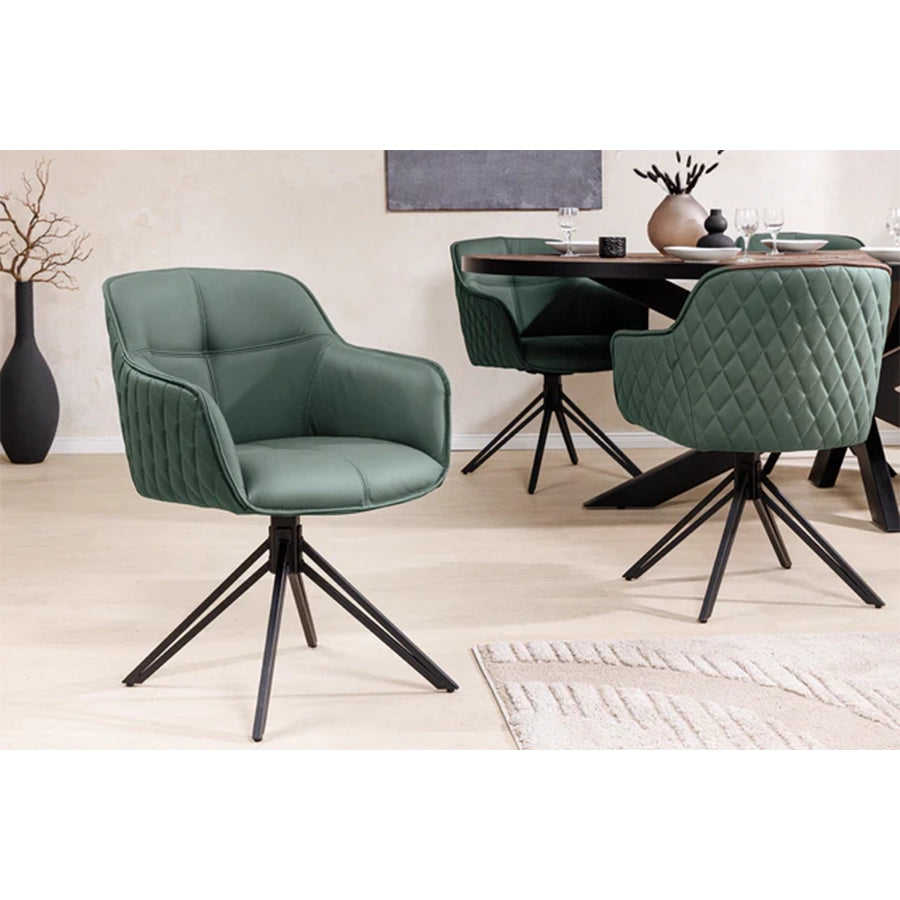 Scaun dining rotativ verde din piele Euphoria
