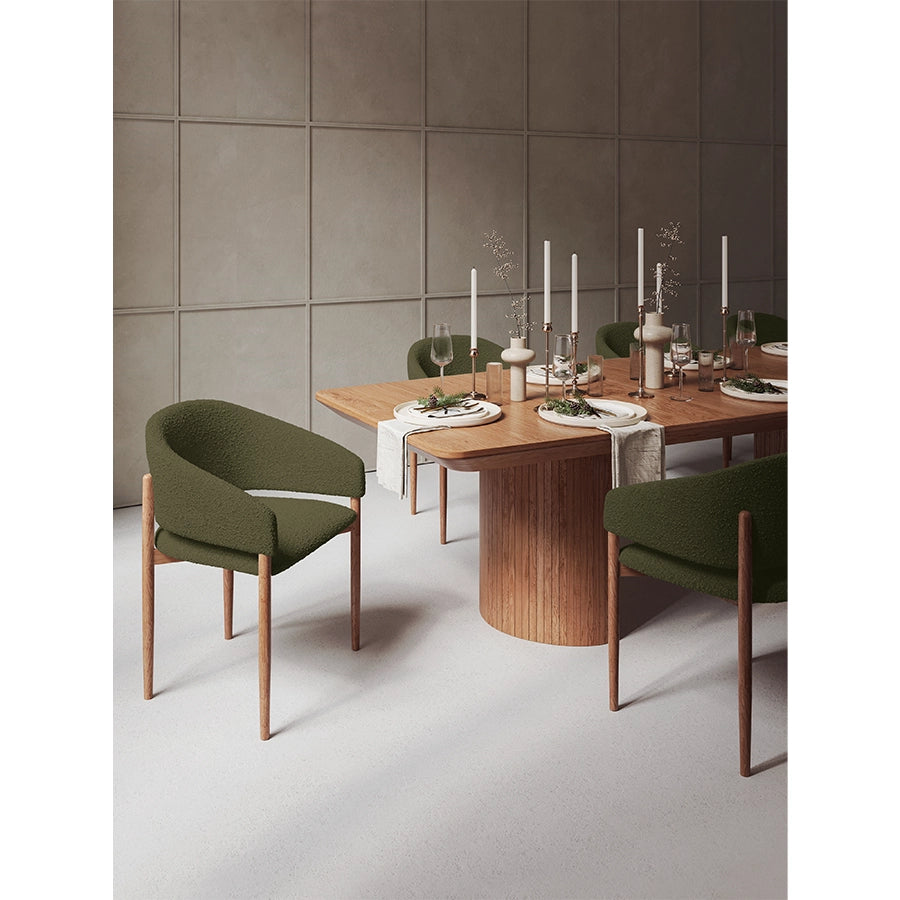 Scaun dining verde din material buclat Dua