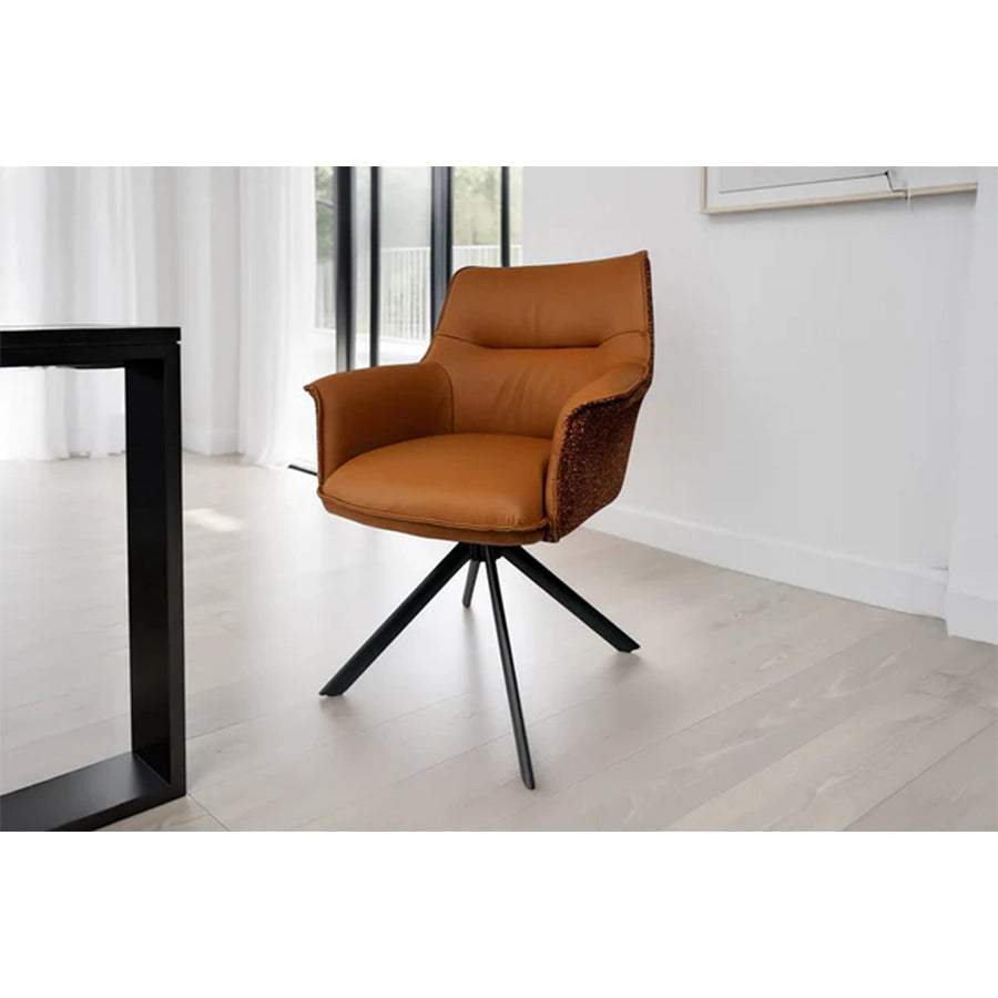 Scaun maro rotativ din piele si textil Le Grand