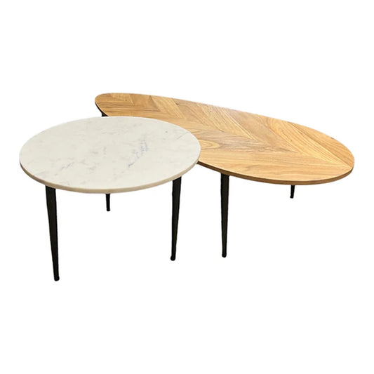 Set de 2 masute din lemn si marmura Adlon