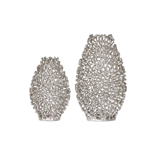 Set de 2 vaze silver din metal Leaf Invicta Interior