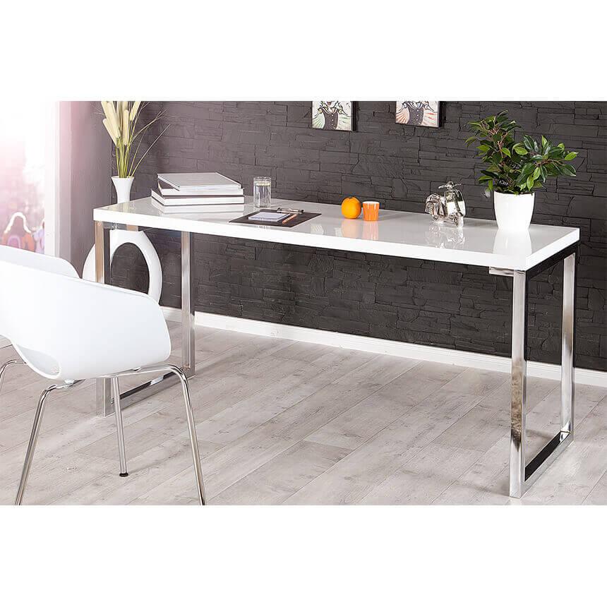 Birou alb din MDF si metal crom Silver Invicta Interior