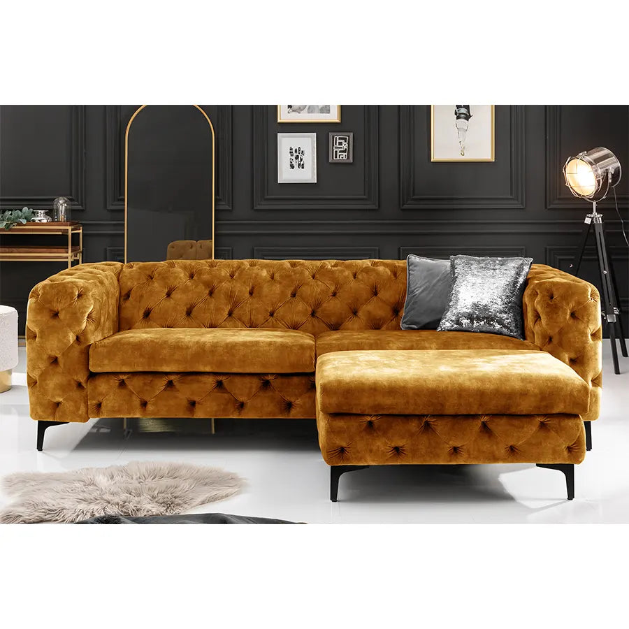 Canapea galbena din catifea Baroque Invicta Interior - Poetic Store