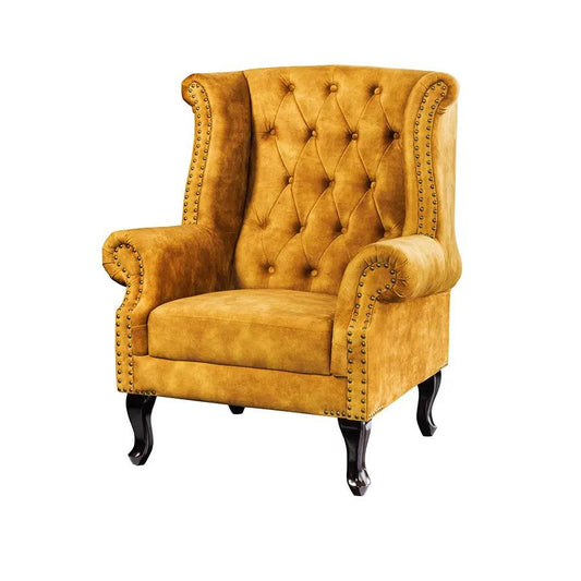 Fotoliu galben din catifea Chesterfield Invicta Interior - Poetic Store