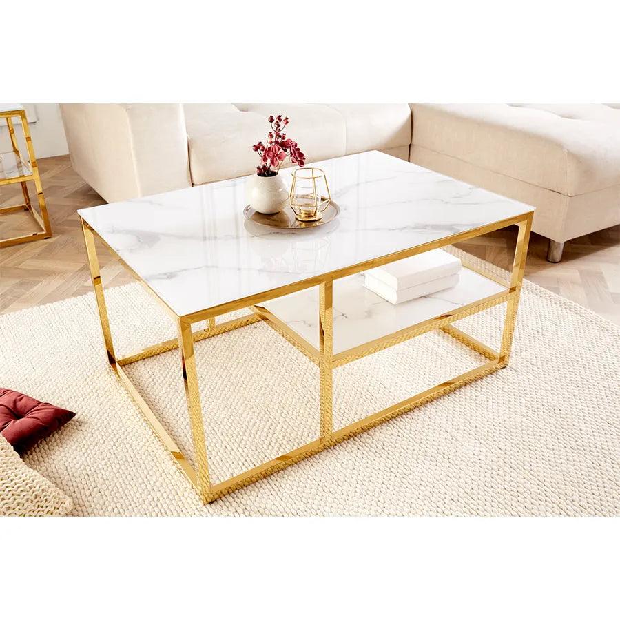 Masa cafea alba gold Boutique 90 cm Invicta Interior - Poetic Store