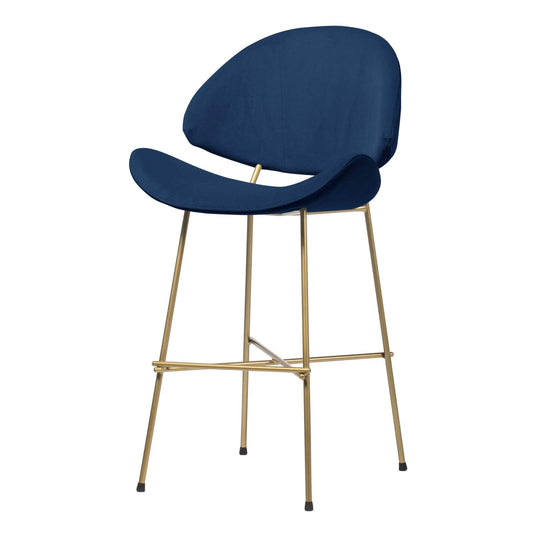 Scaun bar albastru navy din velur Cheri Low Gold Iker1