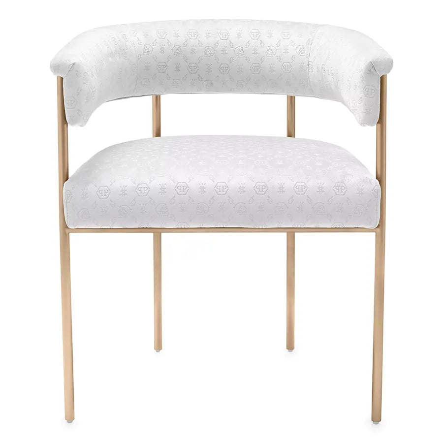 Scaun dining alb din catifea Monogram Philipp Plein - Poetic Store