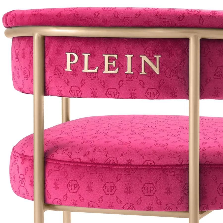 Scaun dining roz din catifea Monogram Philipp Plein - Poetic Store