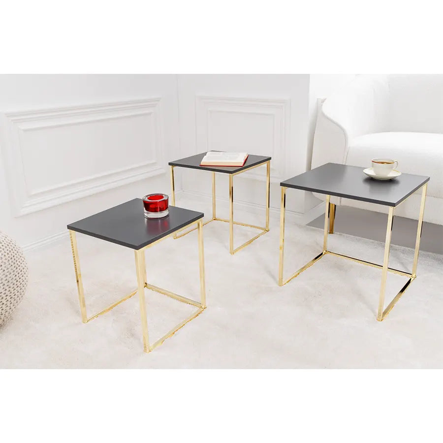 Set de 3 masute antracit gold Elements Invicta Interior - Poetic Store